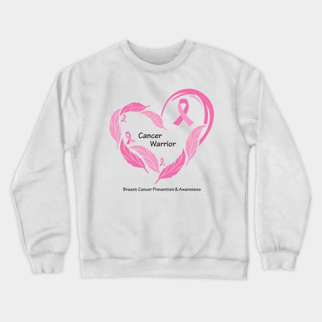 Breast cancer warrior with feathers, ribbons & black type Crewneck Sweatshirt by Just Winging It Designs